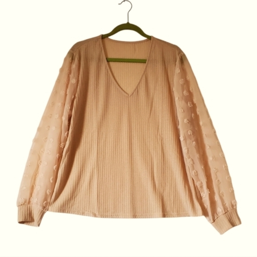 Cream Soft Dressy Blouse‎ Top Sheer Sleeves Women Size 2XL NWOT
